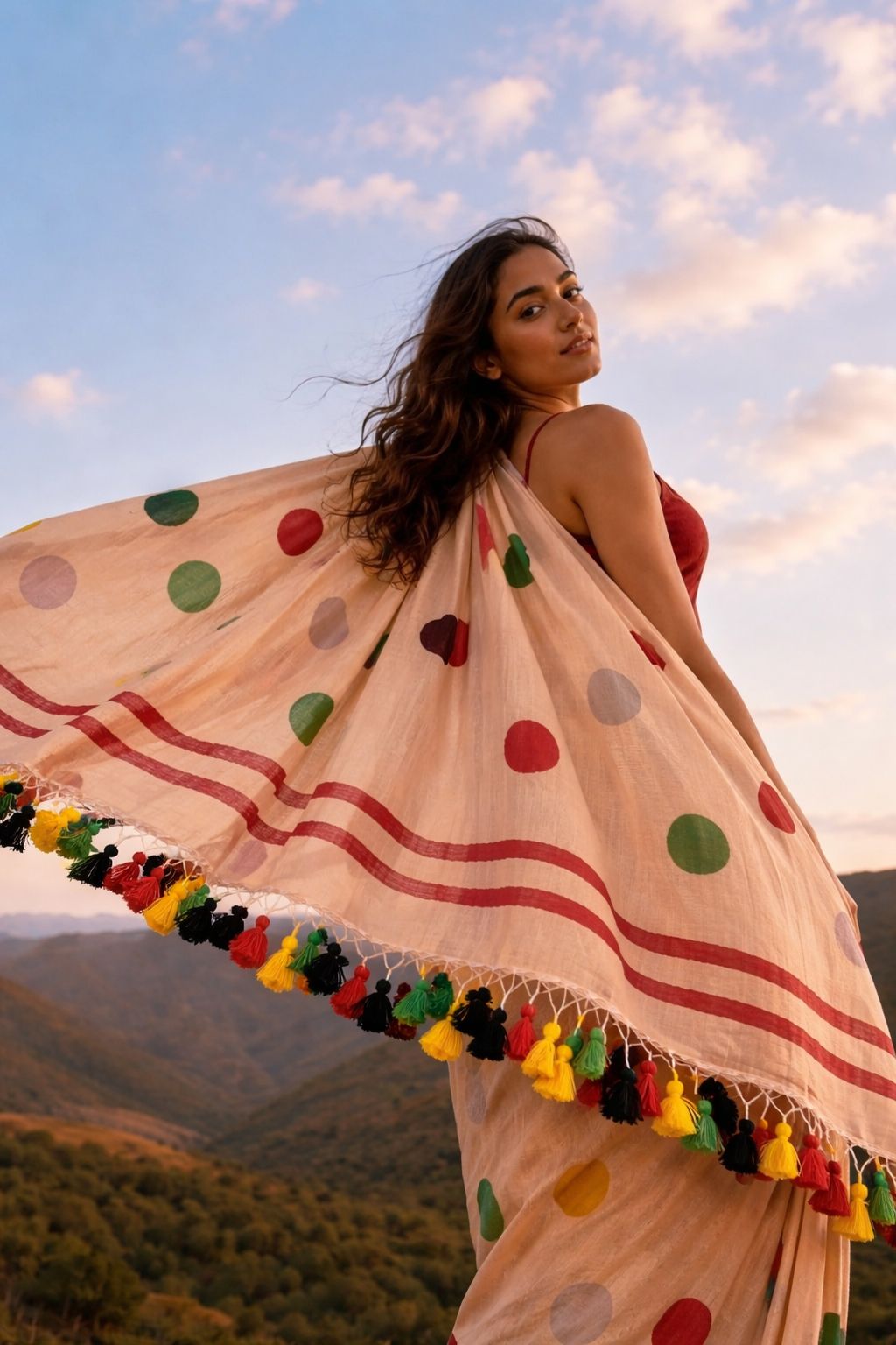 Sunset Carnival mulmul saree
