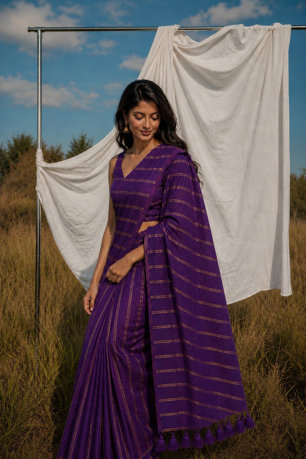 Jaamun ( mulmul with zari lines)