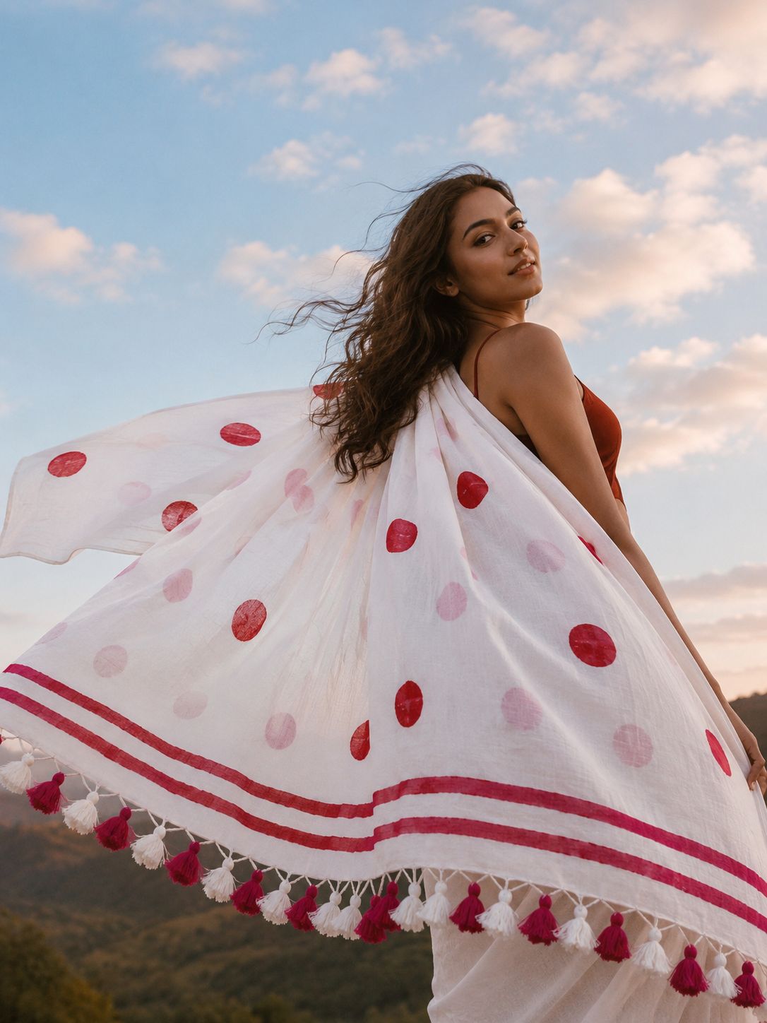 Snow Blossom Polka Saree