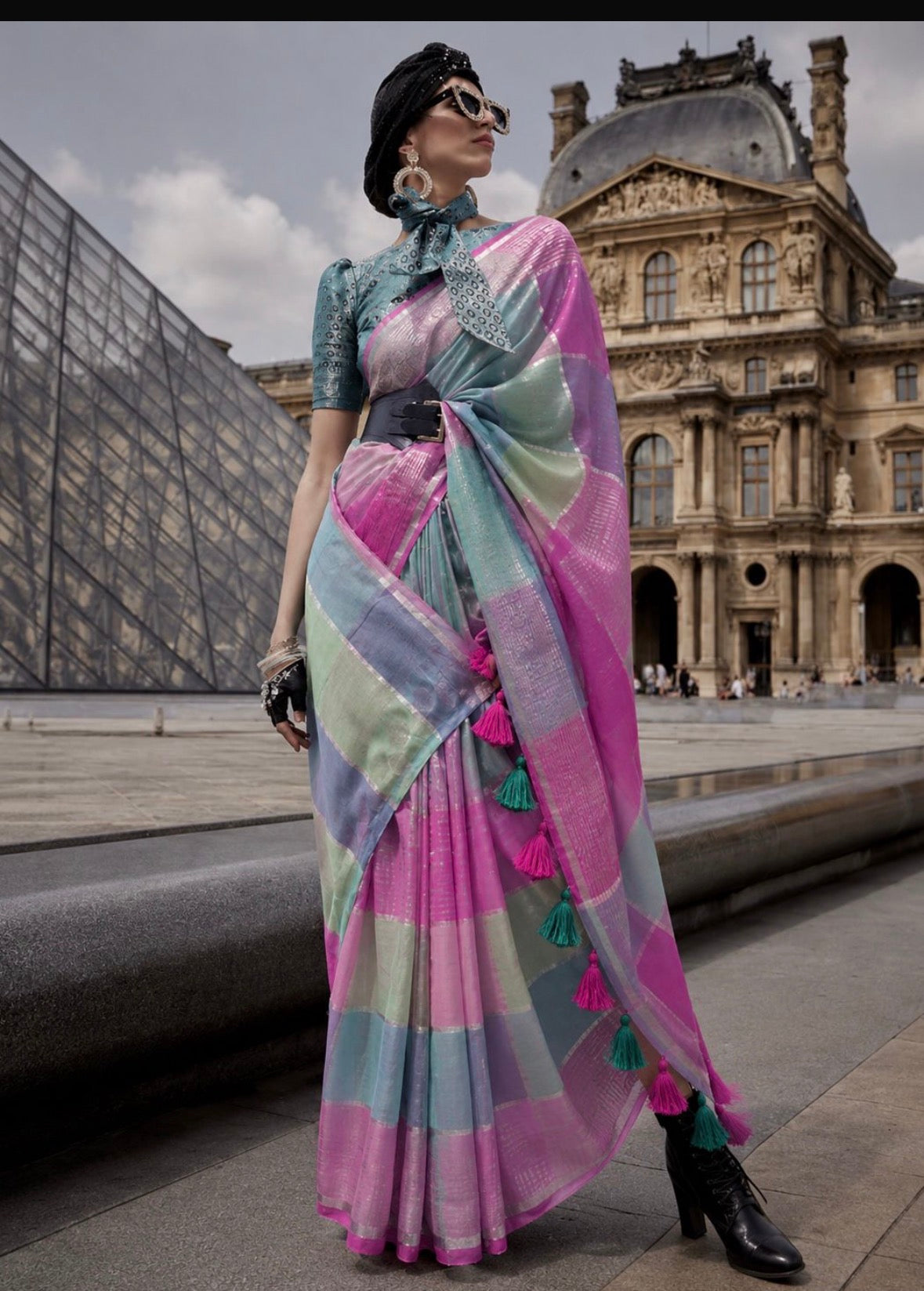 Rang Mahal Checks Linen Saree