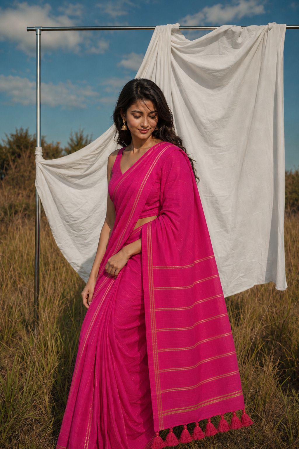 Rani Gulab Dual Zari Mulmul Saree