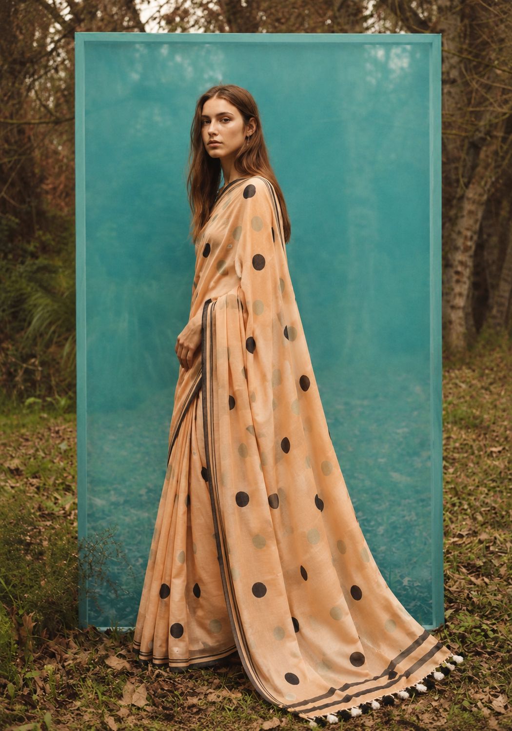 Golden Dusk Polka Mulmul Saree