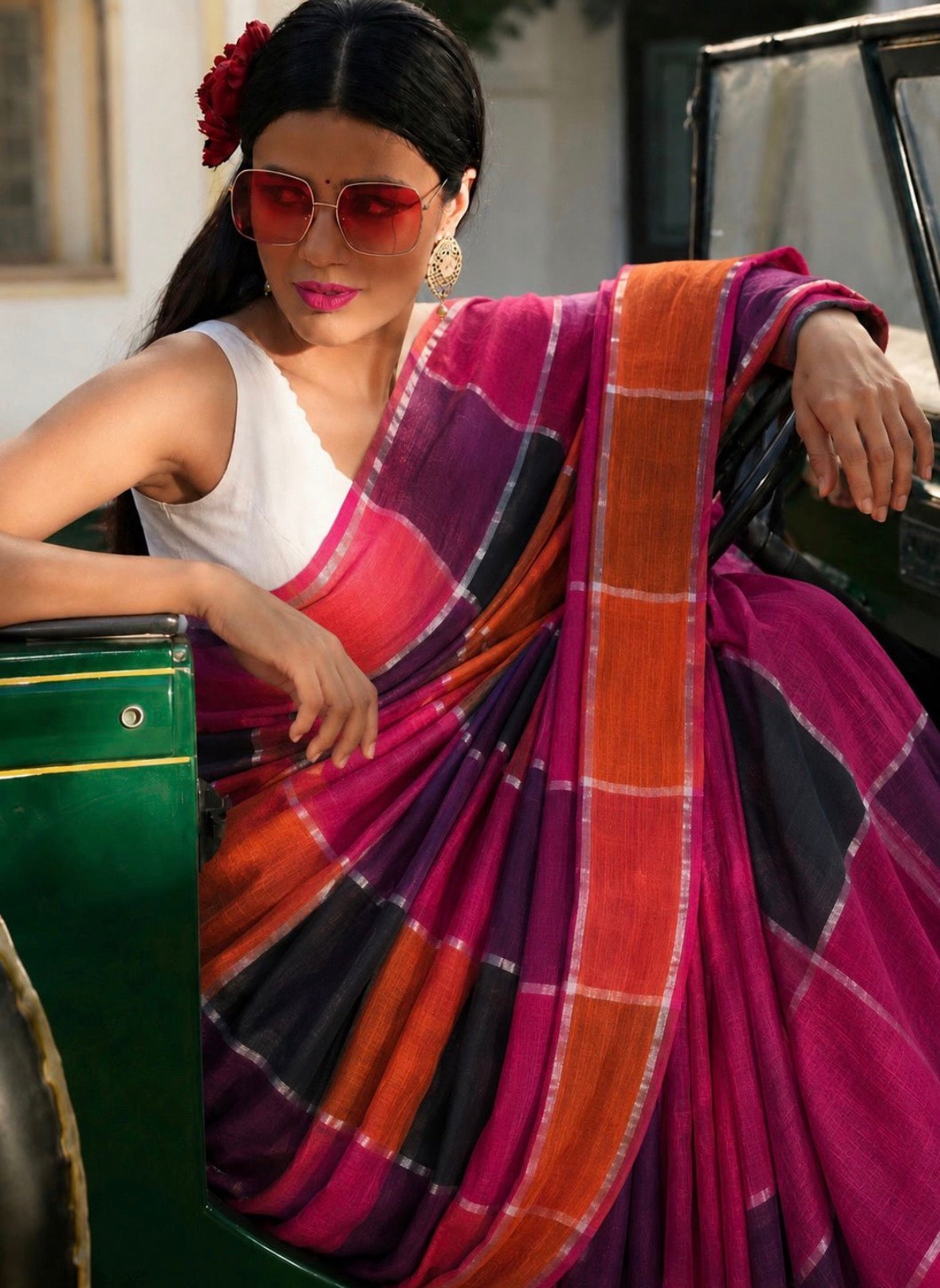 Rang Mahal Checks Linen Saree