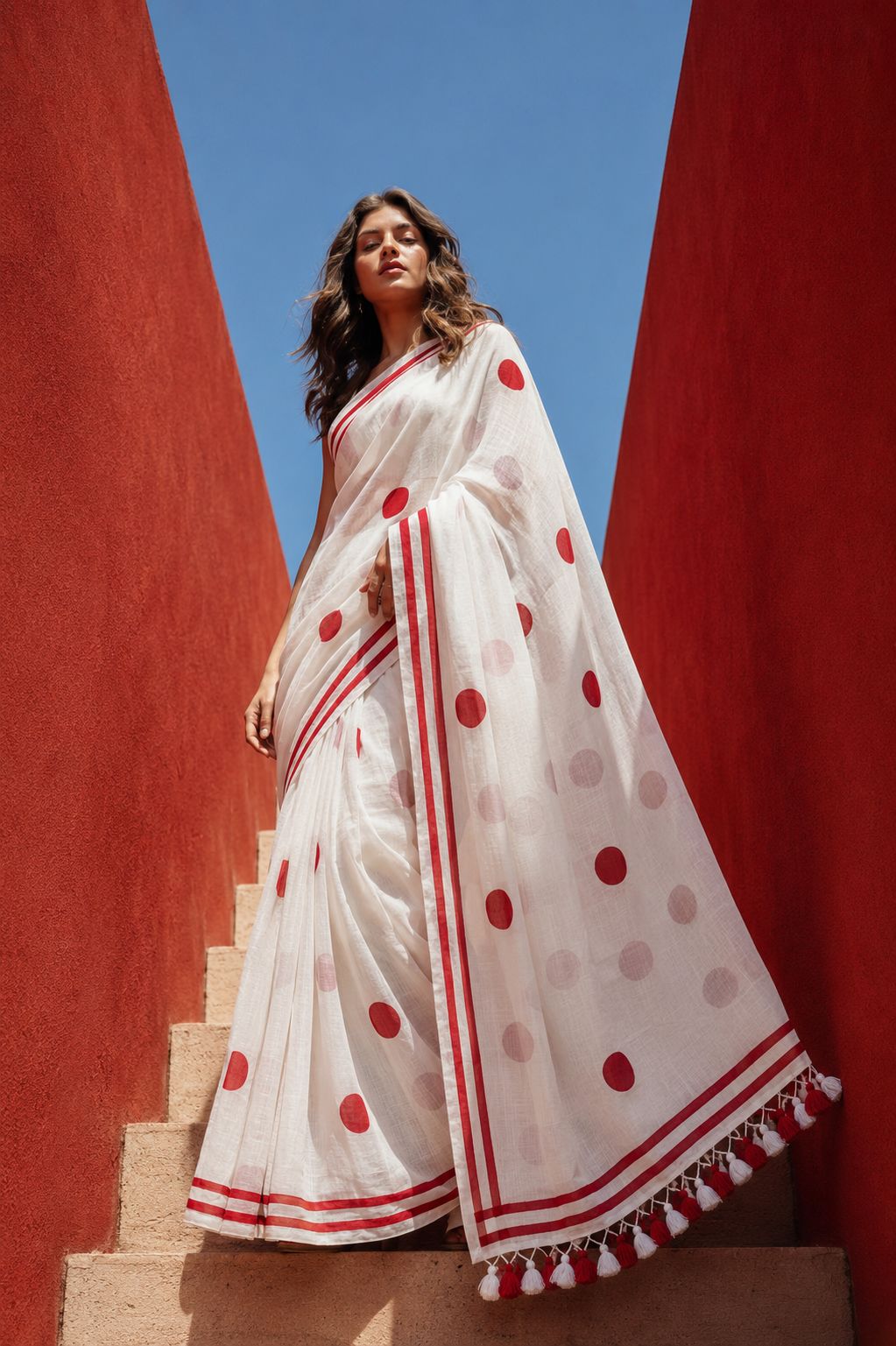 Snow Blossom Polka Saree