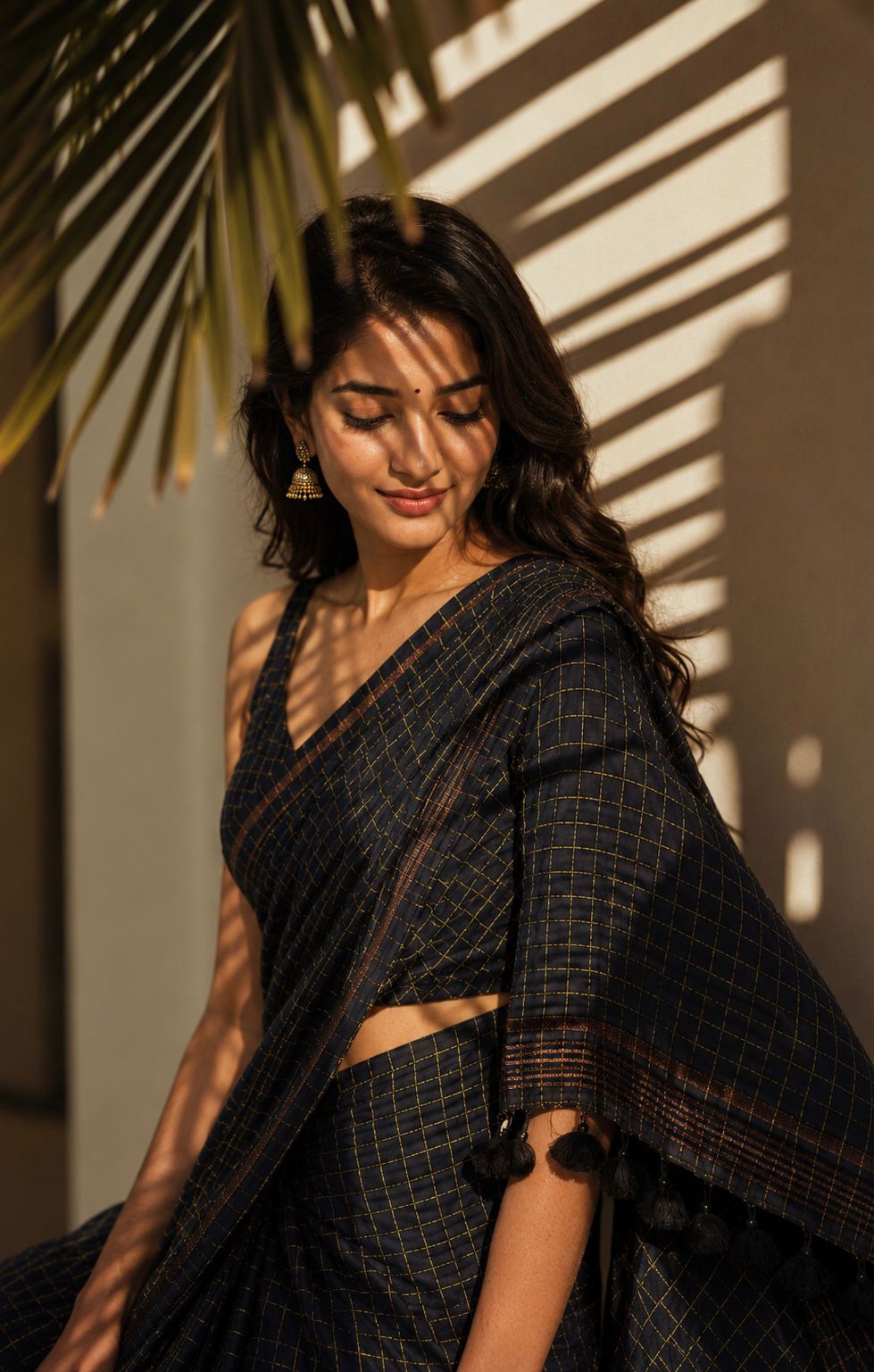 Noir Raat Zari Checks Mulmul Saree