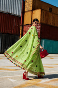 Lime Mist Multidot Tassel Mulmul Saree
