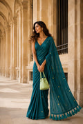 Neel Tara Mulmul Saree