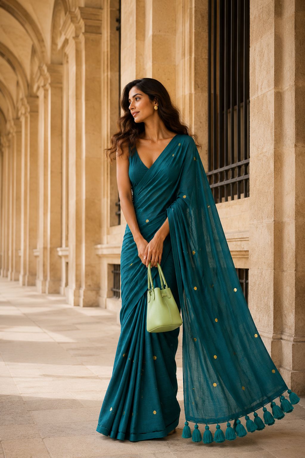 Neel Tara Mulmul Saree