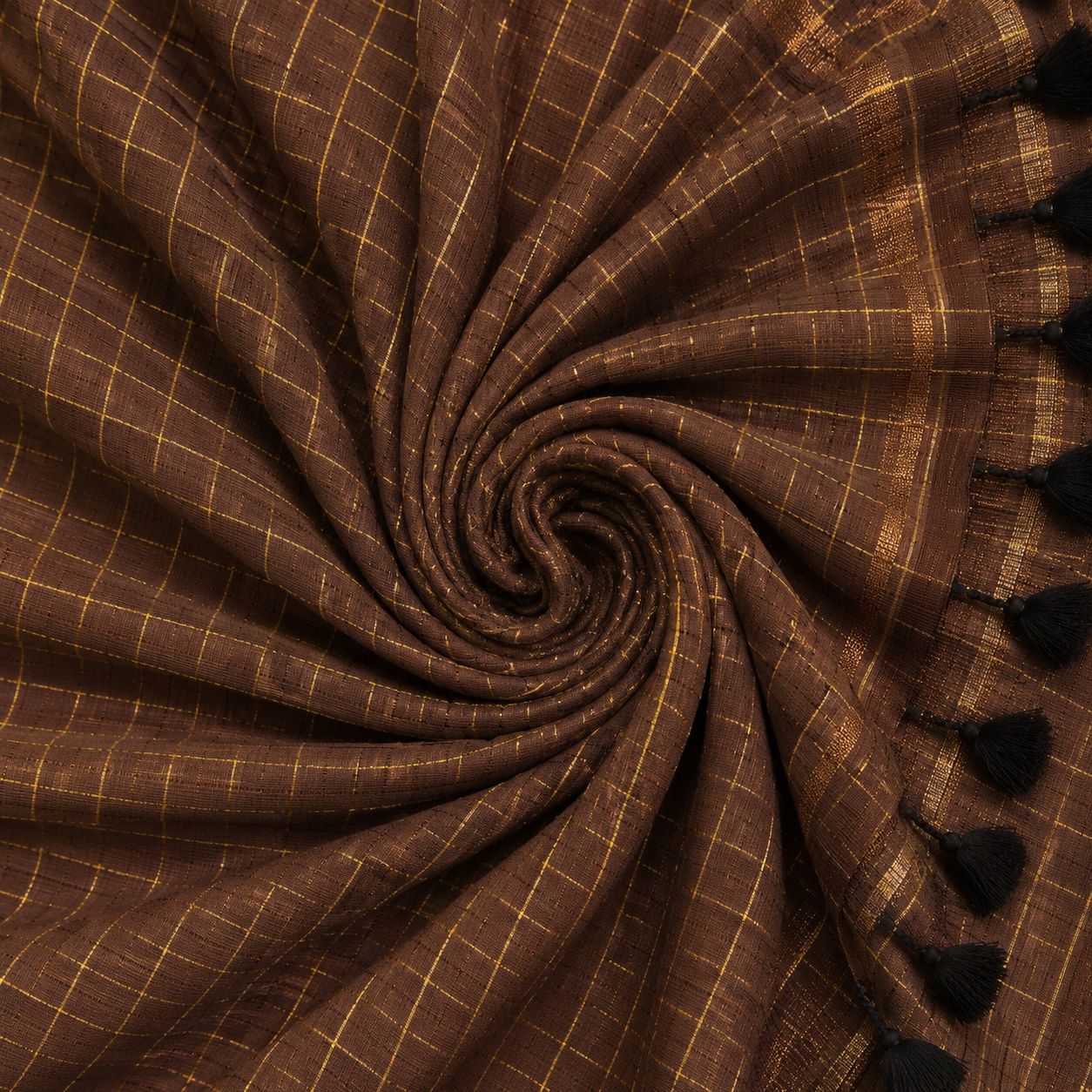 Midnight Mocha Zari Checks Mulmul Saree